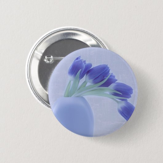 Blauwe tulpen leven nog ronde button 5,7 cm (Voorkant /achterkant)