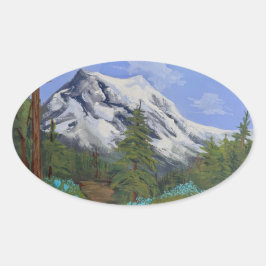 Blauwe tulpen op een wandeling ovale sticker