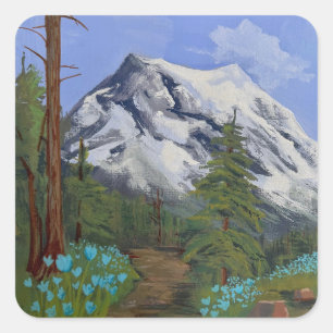 Blauwe tulpen op een wandeling vierkante sticker