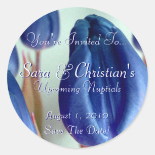 Blauwe tulpen ronde sticker