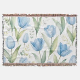 Blauwe Tulpen Watercolor Bloemschilderkunst Botani Deken