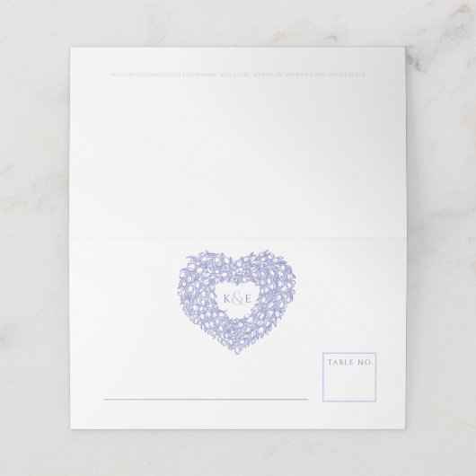 Blauwe tulptekenmonogram plaatskaartje (Buitenkant ongevouwen)