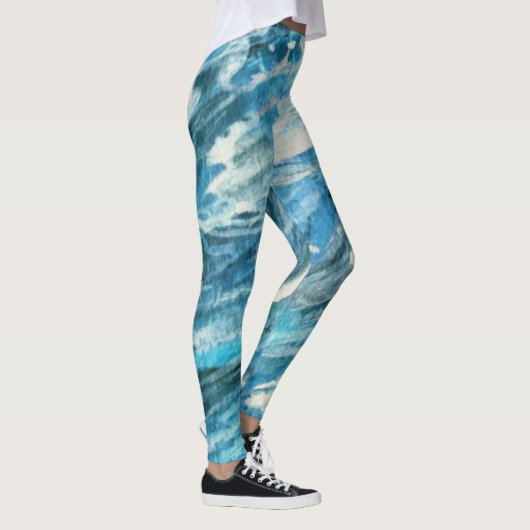 Blauwe turbulente zeeen kunst leggings (Rechts)