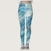 Blauwe turbulente zeeen kunst leggings (Voorkant)