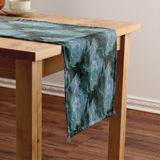 Blauwe turbulentie Acrylpour Abstracte Art Korte Tafelloper (Voorbeeld)
