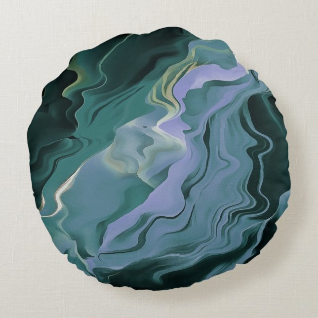 Blauwe turbulentie Acrylpour Abstracte Art Rond Kussen (Achterkant)