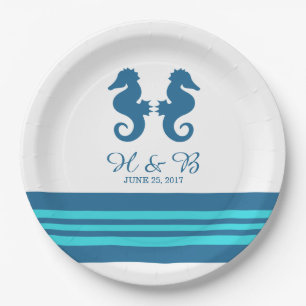 Blauwe turkooise Nautical Seahorse Paper Borden Papieren Bordje