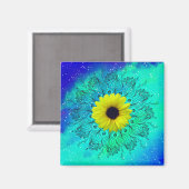 Blauwe turkooizen sterrenstelsel mandala en zonneb magneet (Voorkant / Achterkant)