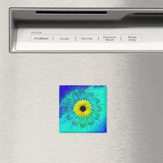 Blauwe turkooizen sterrenstelsel mandala en zonneb magneet (Insitu (Vaatwasser))