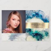 Blauwe turkooizen waterverf goud folie tweevoudige (Voorkant)