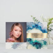 Blauwe turkooizen waterverf goud folie tweevoudige (Staand voorkant)