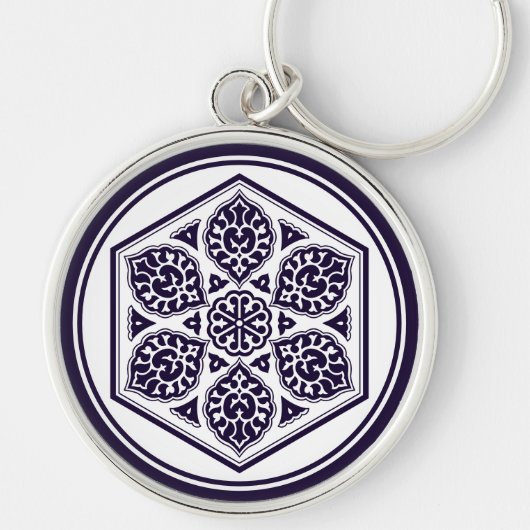 blauwe Turkse rosette Geometrische Vector Kunst Sleutelhanger (Voorkant)