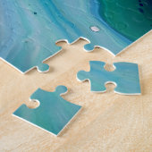 blauwe Turquoise Abstracte Fluid Art Legpuzzel (Zijkant)