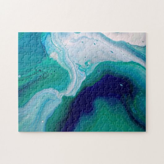 blauwe Turquoise Abstracte Fluid Art Legpuzzel (Horizontaal)