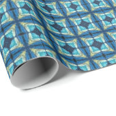 Blauwe turquoise aquamarine geel geometrisch ontwe cadeaupapier (Rol Hoek)
