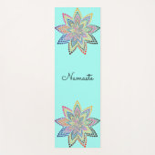 Blauwe Turquoise Bloemen Mandala Yoga Mat (Voorkant)