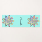Blauwe Turquoise Bloemen Mandala Yoga Mat (Voorkant (horizontaal))