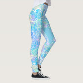 Blauwe turquoise bloemenmandala waterverf handgete leggings (Rechts)
