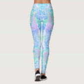 Blauwe turquoise bloemenmandala waterverf handgete leggings (Achterkant)
