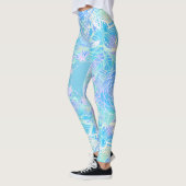 Blauwe turquoise bloemenmandala waterverf handgete leggings (Links)