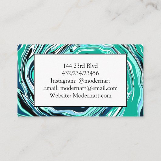 Blauwe, Turquoise en Blauwgroen marmer Swirls Visitekaartje (Achterkant)