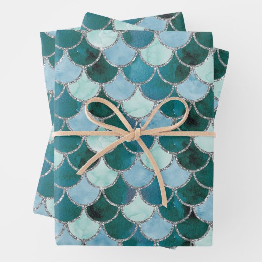 Blauwe, turquoise- en zilverzeemleeuwen inpakpapier vel (In situ)