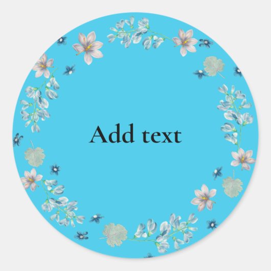 Blauwe turquoise Floral Circle Sjabloon Ronde Sticker (Voorkant)