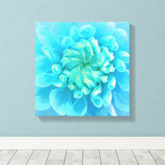 Blauwe Turquoise Flower in Waterverf Canvas Afdruk (Insitu (Houten vloer))