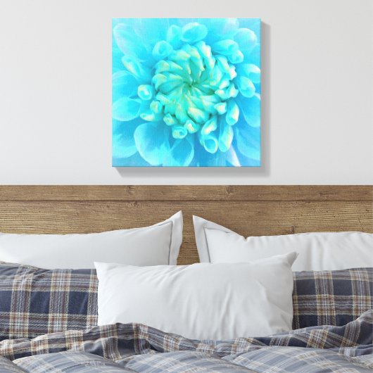 Blauwe Turquoise Flower in Waterverf Canvas Afdruk (Insitu (Slaapkamer))