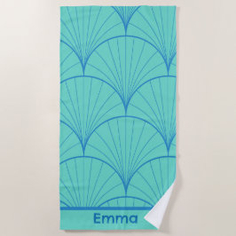 Blauwe Turquoise geometrische schelpen gepersonali Strandlaken