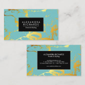 Blauwe Turquoise Gouden Folie Visitekaartje (Voorkant / Achterkant)