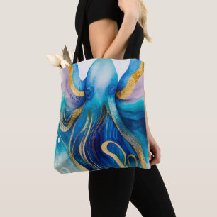 Blauwe Turquoise Gouden Octopus Boodschappentas Tote Bag