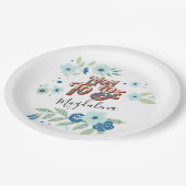 Blauwe turquoise groene bloemen mama om te zijn papieren bordje (Gekanteld)