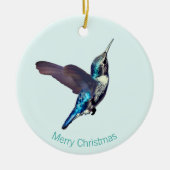 Blauwe turquoise kolibrie op lichtblauw keramisch ornament (Voorkant)