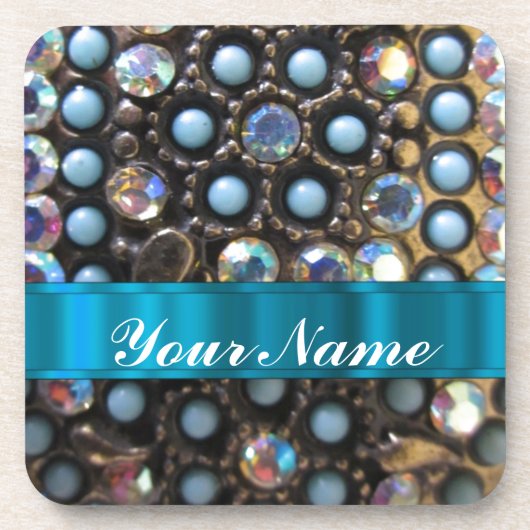 Blauwe turquoise kralen onderzetter (Voorkant)