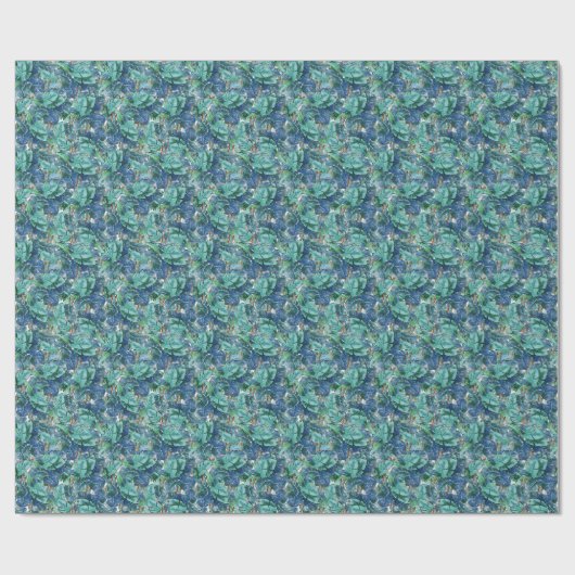 Blauwe Turquoise Monstera Bladeren & Vlinders Cadeaupapier (Vlak)