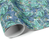 Blauwe Turquoise Monstera Bladeren & Vlinders Cadeaupapier (Rol Hoek)