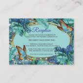 Blauwe Turquoise Monstera Bladeren & Vlinders Informatiekaartje (Voorkant)