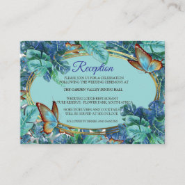 Blauwe Turquoise Monstera Bladeren & Vlinders Informatiekaartje