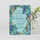 Blauwe Turquoise Monstera Bladeren & Vlinders Kaart (Staand voorkant)