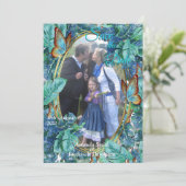 Blauwe Turquoise Monstera Bladeren & Vlinders Kaart (Staand voorkant)