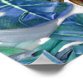 Blauwe Turquoise Monstera Bladeren & Vlinders Poster (Hoek)