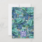 Blauwe Turquoise Monstera Bladeren & Vlinders RSVP Kaartje (Achterkant)