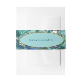 Blauwe Turquoise Monstera Bladeren & Vlinders Uitnodigingen Wikkel