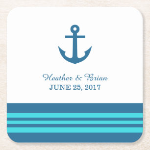 Blauwe turquoise Nautical Anchor Paper Onderzetter