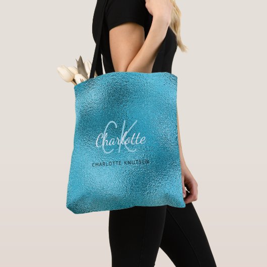 Blauwe turquoise oceaan zee naam zomer tote bag (Dichtbij)