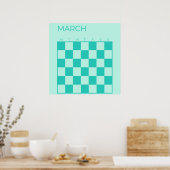 Blauwe turquoise ongedateerde geruite marskalender poster (Keuken)