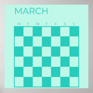 Blauwe turquoise ongedateerde geruite marskalender poster