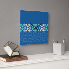 Blauwe turquoise rust vierkante klok