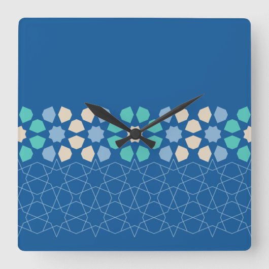 Blauwe turquoise rust vierkante klok (Voorkant)